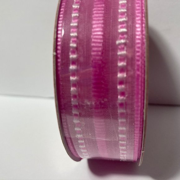 2 Rolls Spring Ribbon Pink Sheer Stripe - Picture 10 of 13